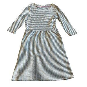 Boden Janie Stripe A-Line Dress Navy Grey Pockets 3/4 Sleeves Size 10L Women's